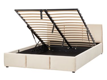 Ottoman Bed Velvet BOUSSE 140 x 200 cm (EU Double) Light Beige