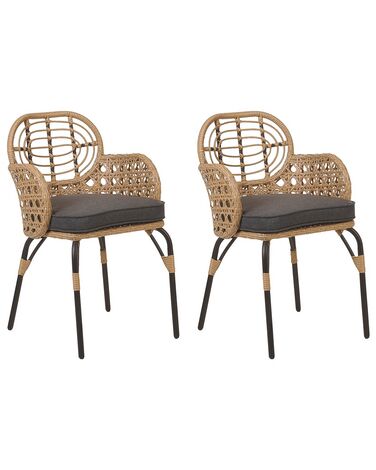 Set of 2 Garden Chairs with Cushions PRATELLO PE Rattan Natural