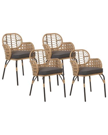Set van 4 stoelen met zitkussen PRATELLO PE rotan Natuurlijk