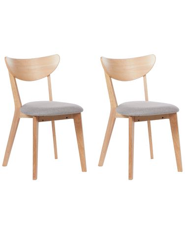 Set of 2 Dining Chairs ERIE Wood Light Brown/ Grey