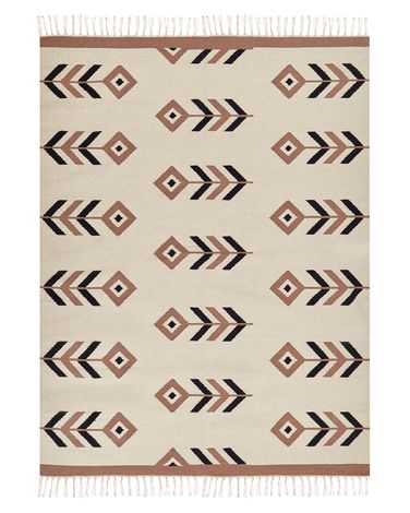 Vloerkleed NIAVAN Beige 140 x 200 cm Katoen Kelim