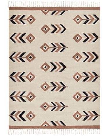 Vloerkleed NIAVAN Beige 160 x 230 cm Katoen Kelim
