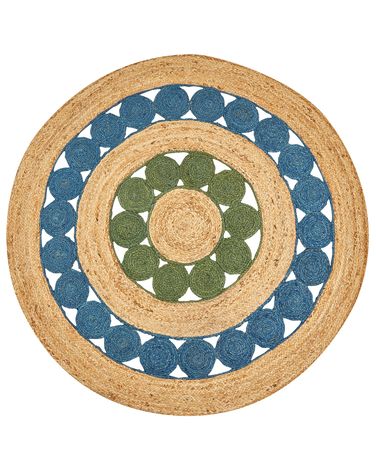 Vloerkleed HOVIT Groen Blauw ø 140 cm Jute