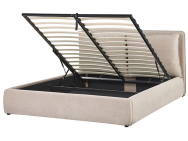 Ottoman Bed Velvet BAJONNA 160 x 200 cm (EU King Size) Beige