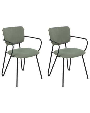 Set of 2 Dining Chairs ELKO Fabric Dark Green