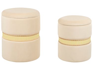 Set of 2 Storage Pouffes MEDFORD Velvet Light Beige