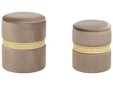 Set of 2 Storage Pouffes MEDFORD Velvet Taupe