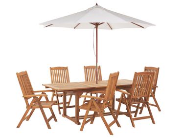Tuinset 6-zits JAVA met parasol (12 opties) Acaciahout Lichtbruin