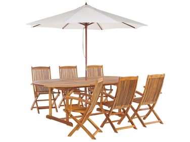 Tuinset 6-zits MAUI met parasol (12 opties) Acaciahout Lichtbruin