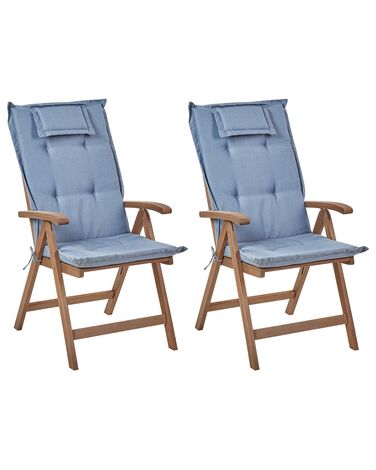 Set van 2 stoelen met zitkussen AMANTEA Acaciahout Blauw