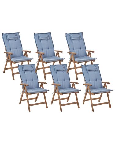 Set van 6 stoelen met zitkussen AMANTEA Acaciahout Blauw