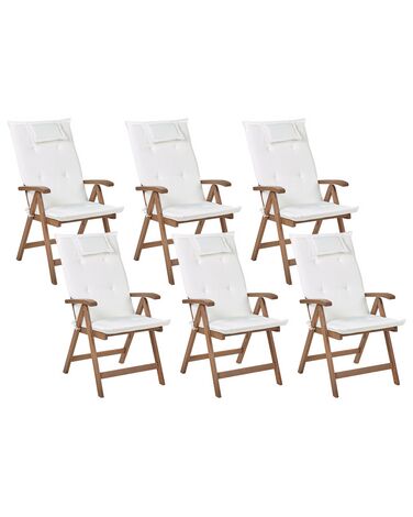 Set van 6 stoelen met zitkussen AMANTEA Acaciahout Gebroken wit