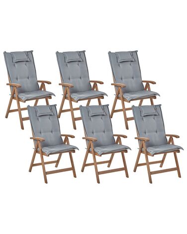 Set van 6 stoelen met zitkussen AMANTEA Acaciahout Grijs