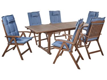Tuinset 6-zits AMANTEA met kussens Acaciahout Blauw