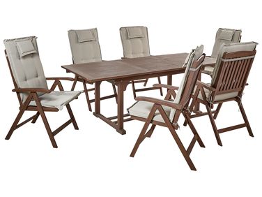 Tuinset 6-zits AMANTEA met kussens Acaciahout Taupe