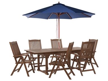 Tuinset 6-zits AMANTEA met parasol Acaciahout Blauw