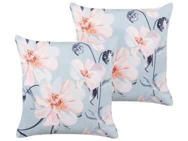 Set of 2 Outdoor Cushions APRICALE Floral Pattern 45 x 45 cm Blue