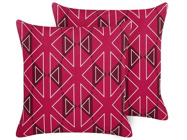 Set of 2 Outdoor Cushions MEZZANO Geometric Pattern 45 x 45 cm Pink
