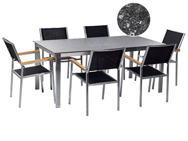 Tuinset 6-zits COSOLETO/GROSSETO Veiligheidsglas Granieteffect Zwart