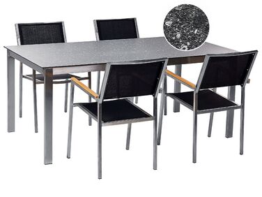 Tuinset 4-zits COSOLETO/GROSSETO Veiligheidsglas Granieteffect Zwart