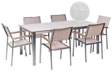 Tuinset 6-zits COSOLETO/GROSSETO Veiligheidsglas Marmereffect Wit/beige