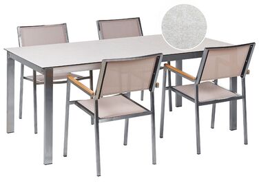 Tuinset 4-zits COSOLETO/GROSSETO Veiligheidsglas Marmereffect Wit/beige