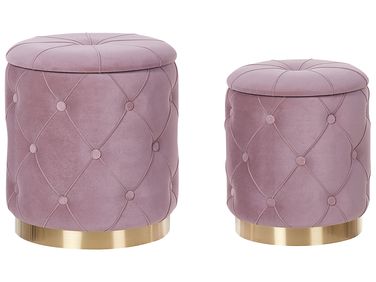 Set of 2 Storage Pouffes PUEBLO Velvet Pink