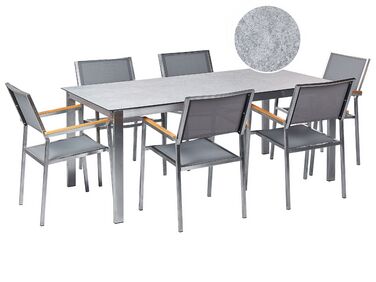 Tuinset 6-zits COSOLETO/GROSSETO Veiligheidsglas Marmereffect Grijs
