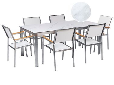 Tuinset 6-zits COSOLETO/GROSSETO Veiligheidsglas Marmereffect Wit marmer