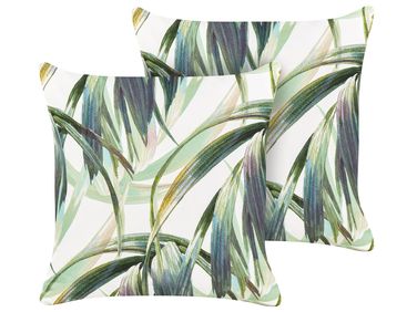 Set of 2 Outdoor Cushions CALDERINA Plant Pattern 45 x 45 cm Green