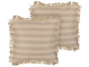 Set of 2 Decorative Cushions CIRSIUM Jute 45 x 45 cm Beige Striped