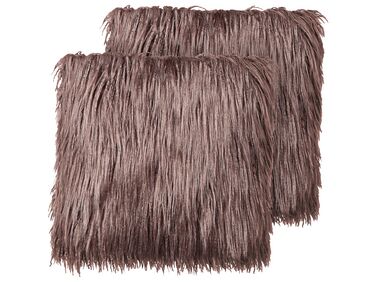 Set of 2 Decorative Cushions COROKIA Faux Fur 45 x 45 cm Brown Solid