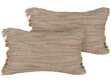 Throw Cushion LEDUM Jute 30 x 50 cm Beige Striped