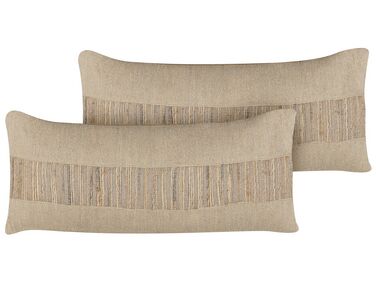 Set of 2 Decorative Cushions LUINA Jute 30 x 70 cm Beige Solid