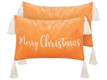 Set van 2 sierkussens LITHOPS Fluweel 30 x 50 cm Oranje kerstmotief