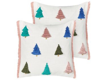 Set van 2 sierkussens SKIMMIA Katoen 45 x 45 cm Wit kerstmotief