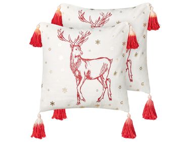 Set van 2 sierkussens VALLOTA Katoen 45 x 45 cm Wit kerstmotief