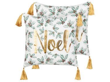 Set van 2 sierkussens ZAMIA Katoen 45 x 45 cm Wit kerstmotief
