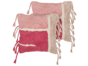 Set of 2 Decorative Cushions BISTORTA Cotton 45 x 45 cm Pink Geometric Pattern