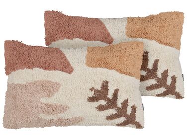 Set of 2 Decorative Cushions CAMASSIA Cotton 30 x 50 cm Beige Abstract Pattern