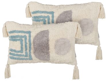 Set of 2 Decorative Cushions CASSIOPE Cotton 30 x 50 cm White Geometric Pattern
