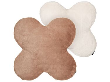 Set van 2 sierkussens ACHILLEA Nepbont 54 x 54 cm Beige effen