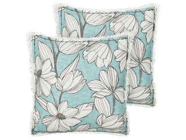 Set van 2 sierkussens CYANOTIS Katoen 45 x 45 cm Lichtblauw bloempatroon