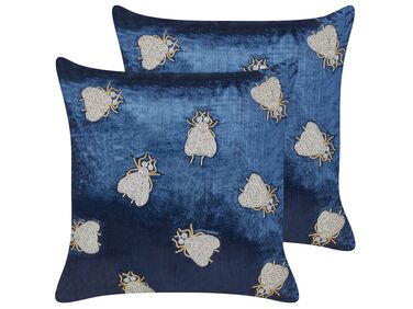 Set of 2 Decorative Cushions PENTAS Velvet 45 x 45 cm Navy Blue Animal Pattern