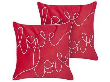 Set of 2 Decorative Cushions SIDERASIS Velvet 45 x 45 cm Red Text
