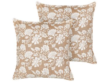 Set van 2 sierkussens NOTELEA Katoen 45 x 45 cm Beige bloempatroon