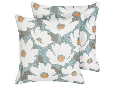 Set van 2 sierkussens JATROPHA Katoen 45 x 45 cm Lichtblauw bloempatroon