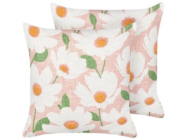 Set van 2 sierkussens JATROPHA Katoen 45 x 45 cm Roze bloempatroon
