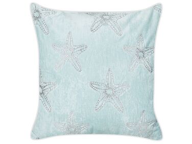 Sierkussen CERAMIUM Fluweel 45 x 45 cm Lichtblauw bloempatroon
