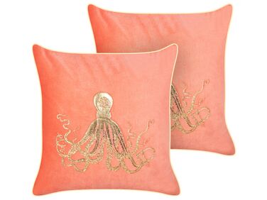 Set van 2 sierkussens LAMINARIA Fluweel 45 x 45 cm Koraalrood dierenprint